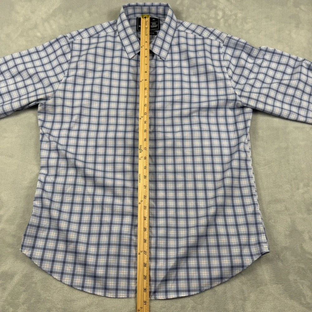 Rugby University Men's Blue White Plaid Stretch Long Sleeve Button Down Shirt XL